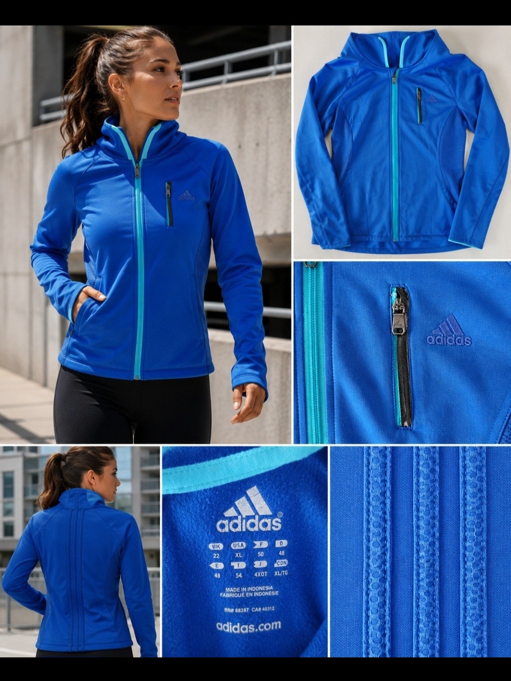Adidas ClimaWarm Blue Zip Athletic Jacket Fleece Lined XL